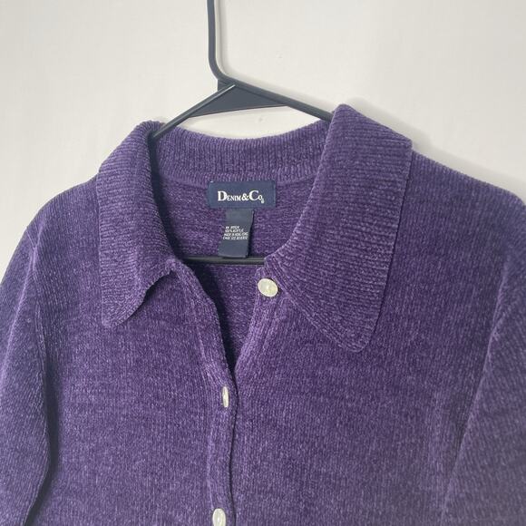 Vintage Purple Chenille Button Cardigan Y2K Cozy S (Fits M/L) - Picture 3 of 7